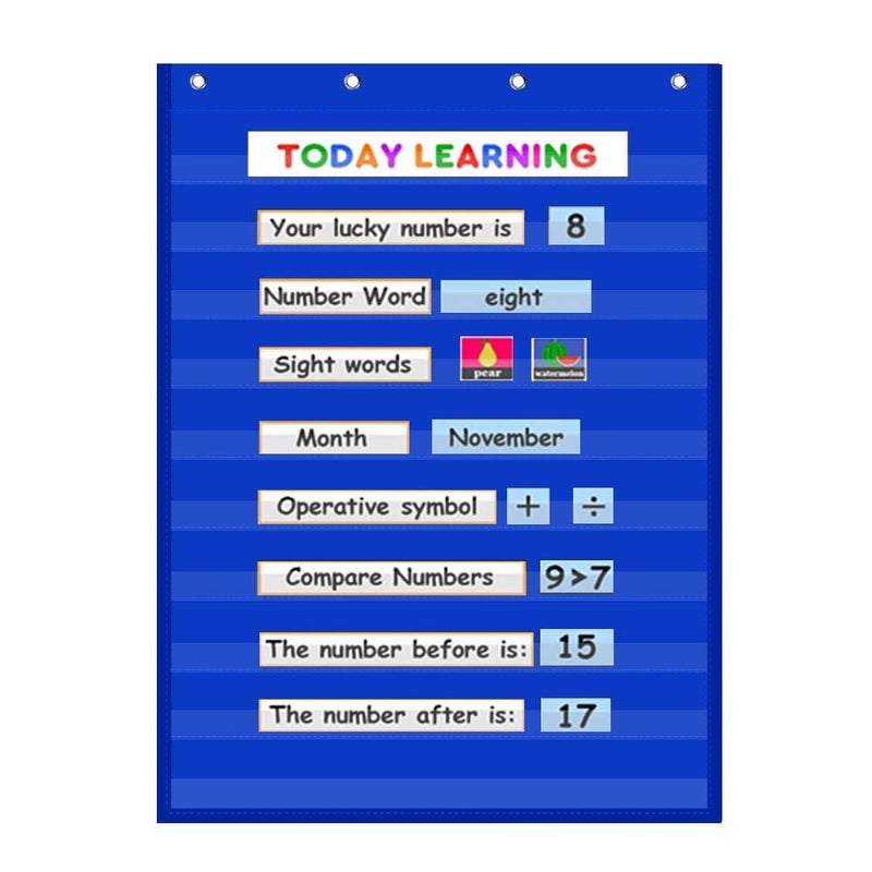 AUVCAS Standard Pocket Chart Clear 10 Pockets Chart for Classroom & Home Heavy Duty Hanging Pocket Chart for Word Wall/Letter Cards/Sentence Strips 28Wx43L,Blue - Image 1